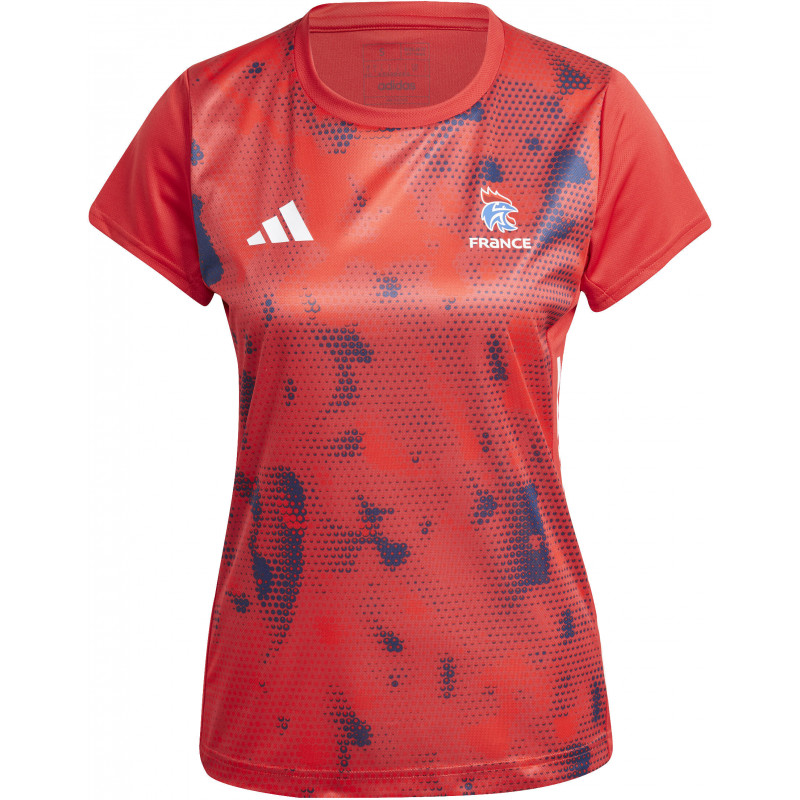 maillot echauffement ffhb equipe france handball 2023 rouge femme adidas