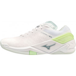 mizuno wave stealth neo femme blanc vert gris