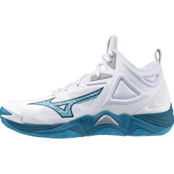 mizuno wave momentum 3 mid blanc bleu argent