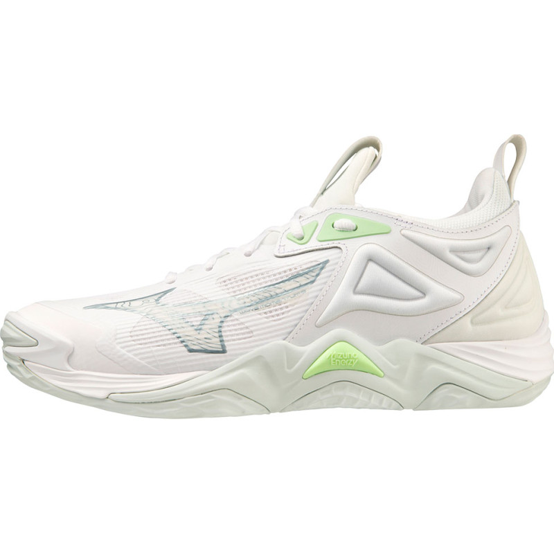 mizuno wave momentum 3 femme blanc vert gris